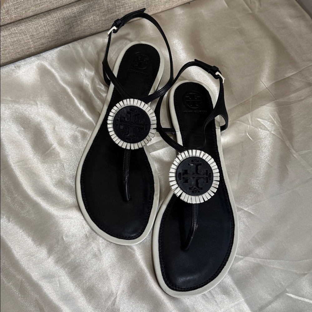 Tory Burch Miller Fringed Leather T-Strap Sandal